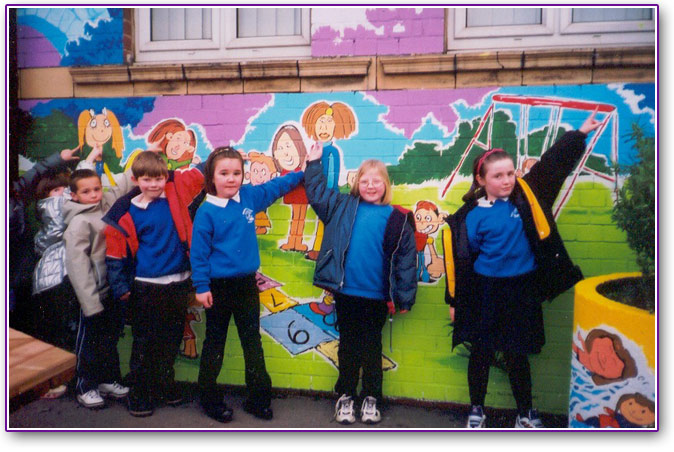 the children of Southwick School and their mural